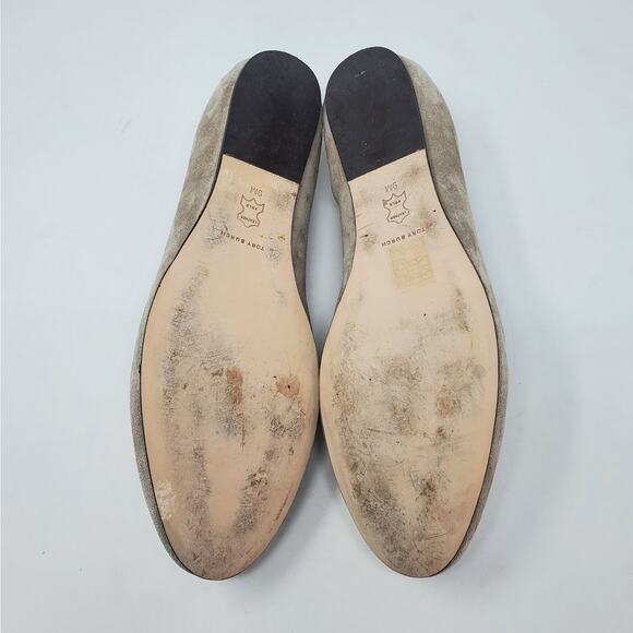 Tory Burch Eleanor Loafer Flat Shoes Suede Classic Taupe 88985 Logo Size US 9 - Picture 8 of 12